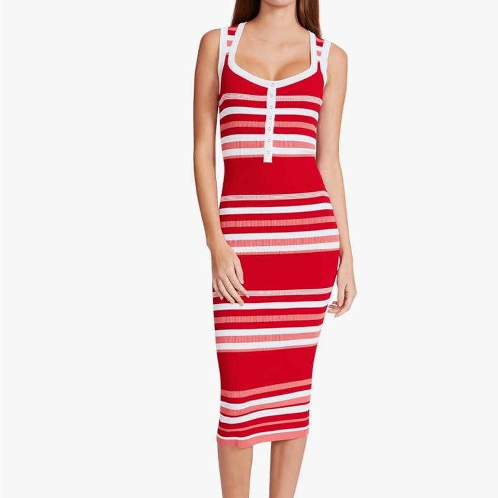 Betsey Johnson Paradise Stripe Sweater Rib Snap Front Midi